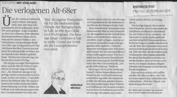 Die verlogenen Alt-68-er, Rheinische Post vom 20.2.2015
