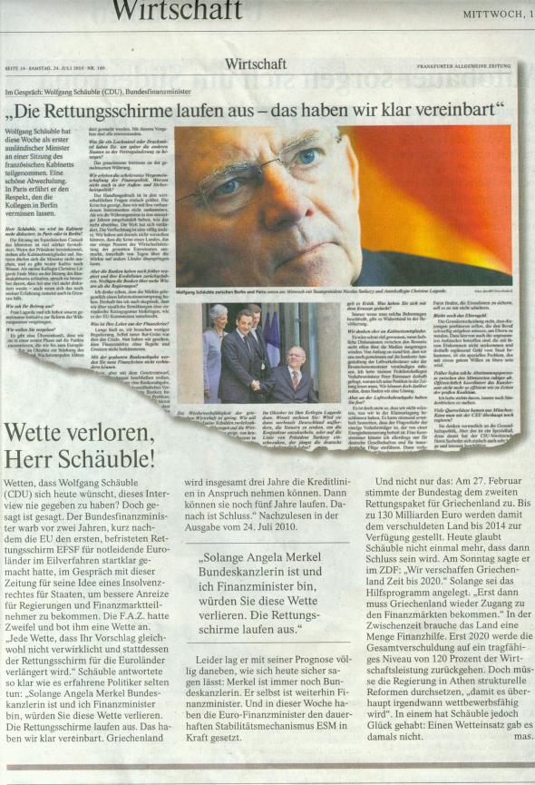 Schäuble: Wette verloren: FAZ vom 10.10.2012