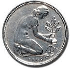 Hassobjekt der Antifa: Die deutsche Eiche, hier auf den alten 50-Pfg.-Stück, Symbol des Wiederaufbaus