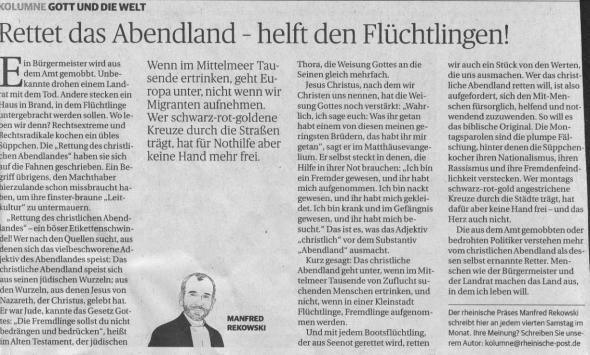 Präses Manfred Rekowski in der Rheinischen Post vom 25. April 2015